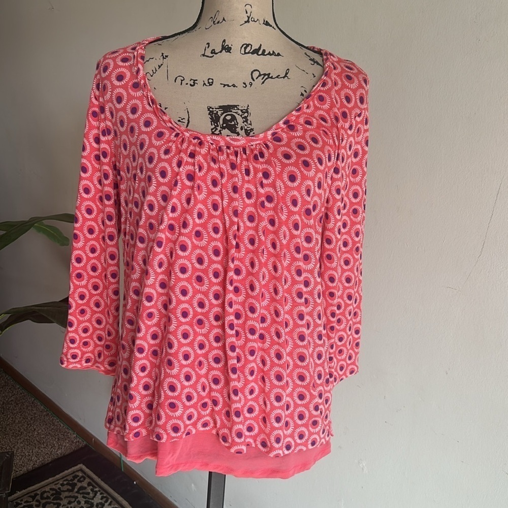 Boden Abstract Print Scoopneck Pink Top Size 12 - Picture 3 of 11